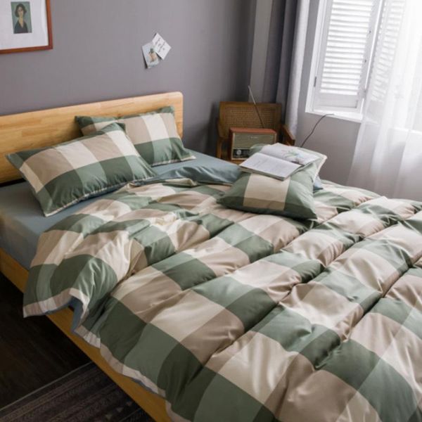 

bedding sets green plaid stripe duvet cover pillow case bed sheet bedroom nordic simple style single double covers set king oceania