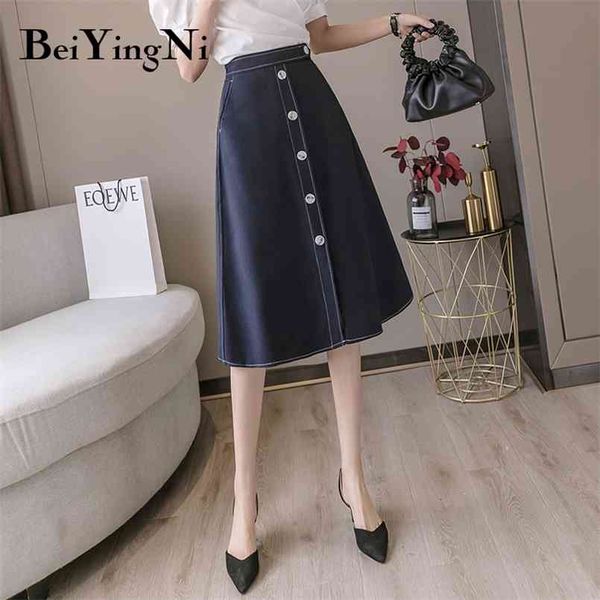 

single-breasted skirt women pockets fashion blazer s office ladies kpop casual high waist midi female 210506, Black