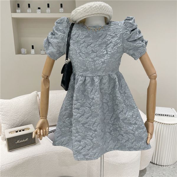 

dresses spring female niche fashion design retro-three-dimensional bubble flower dress high waist, Black;gray
