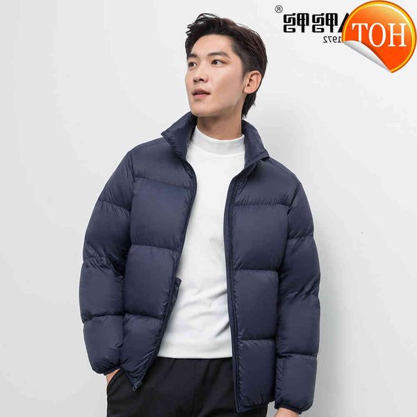 

yaya 2021 winter men's stand collar hooded european style 90% white duck down jacket windbreak business casual warm outwear, Black