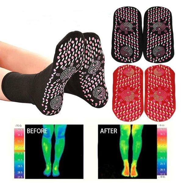 

men's socks self-heating magnetic for women men self heated tour therapy comfortable winter warm massage pression, Black