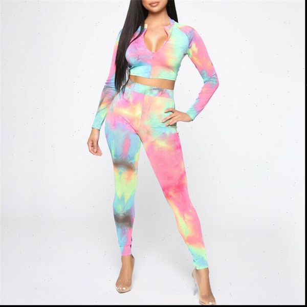 

colorful two pieces set women tracksuits crop long sleeve t shirt pants bodycon autumn slim suit clothes party, Gray
