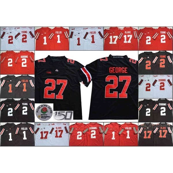 

goodohio state buckeyes justin fields chase young archie griffin master teague iii chris olave kj hill 150th stitched jersey, Black
