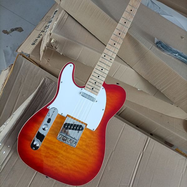 

6 strings left handed cherry sunburst electric guitar quilted maple veneer,maple fretboard