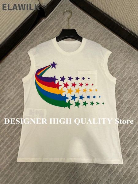 

women's tanks & camis fashion rainbow star print summer tank women 2021 o-neck sleeveless all-match white color casual tee street vest