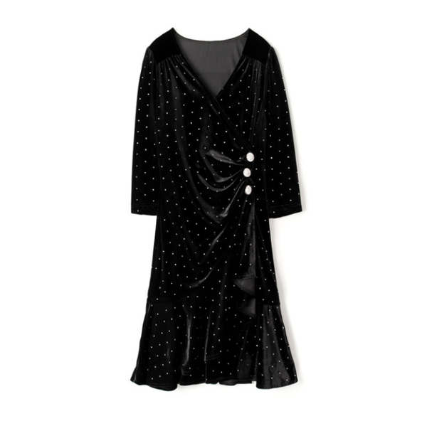 

party dresses black spring autumn dot elegant woman's short dress v-neck business ladies fashion classy a-line skirt medium sleeve slim, White;black