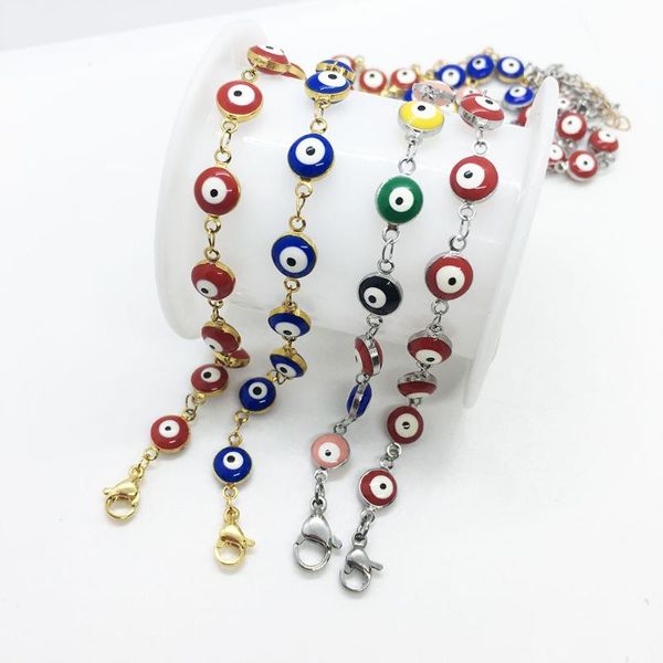 

chains variet joyeria acero inoxidable mujer lujo necklace bangle set man chain evil eye couples bracelet femme jewelry wholesale items, Silver