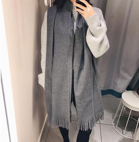 

scarves chanycore solid color winter scarf cashmere pashmina women scarfs warm thick dual use shawl hijab poncho for ladies, Blue;gray