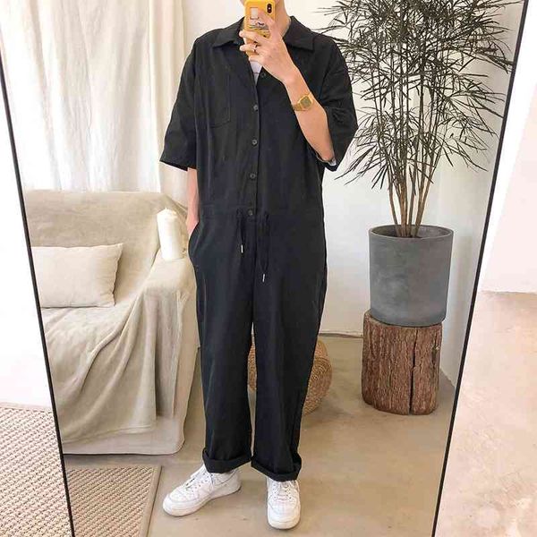 

men's pants summer clothes japanese port wind tooling jumpsuit casual loose long-sleeved overalls trousers 22 wlge, Black
