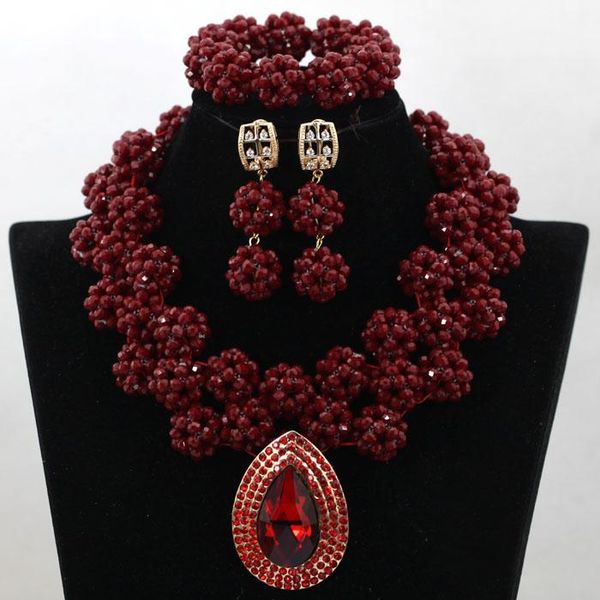 

earrings & necklace luxury lady wedding bride beads jewelry set wine red african crystal bead fashion women qw116, Silver