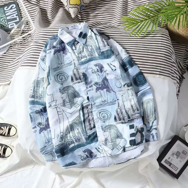 

men's casual shirts shirtmen's floral korean version lapel long sleeve youth loose cardigan fashion printed casual shirt qned, White;black