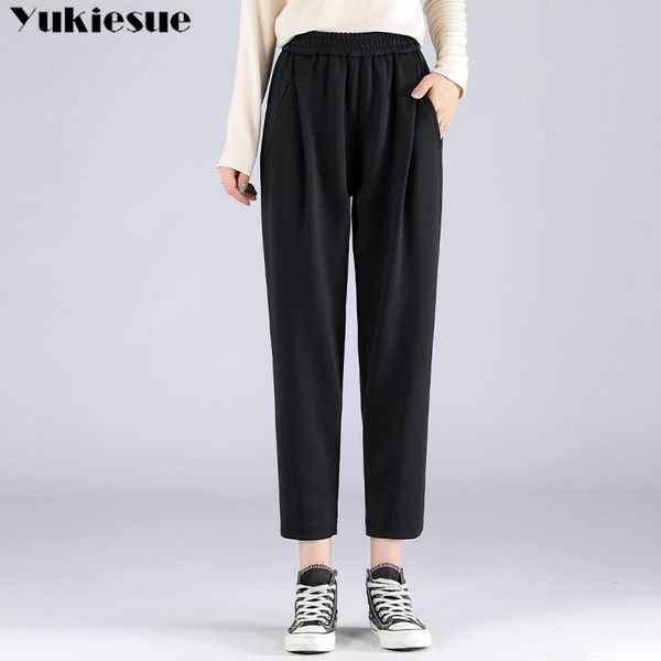 

spring winter women clothing straight overalls casual harem pants korean elastic waist cargo plus size 210518, Black;white