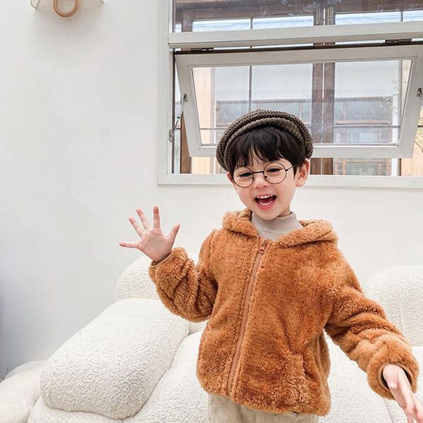 

jackets 2 3 4 5 6 years autumn winter plush baby boy jacket keep warm cute ears christmas girl coat hooded zipper outerwear kids clothes, Blue;gray