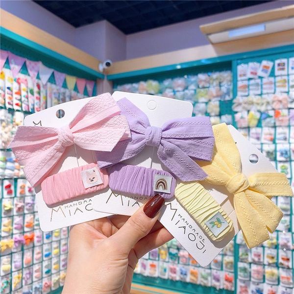 

hair accessories 2 pcs fashion korean sweet girl fold fabric bb clip children's fresh simple bow duckbill headdress, Slivery;white