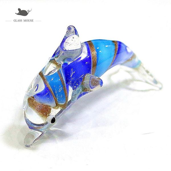 

murano glass dolphin gold foil craft figurines ornaments home table aquarium fish tank decor cute sea animals gifts for kids decorative obje