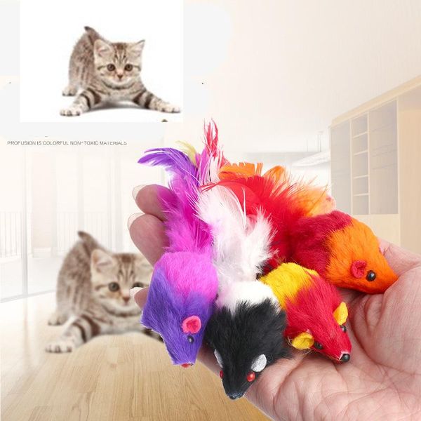 

cat toys 2pcs/lot false mouse colorful feather funny playing for cats kitten supplies interactive toy