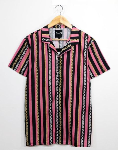 

men's casual shirts striped pink and chain hawaiian shirt, White;black