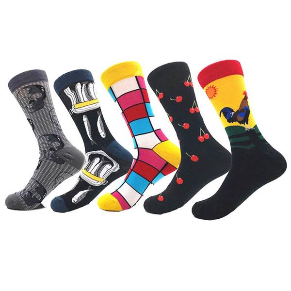 

men's socks man hip hop harajuku kawaii cartoon cotton fruit animal check happy casual gift for men fashion funny, Black