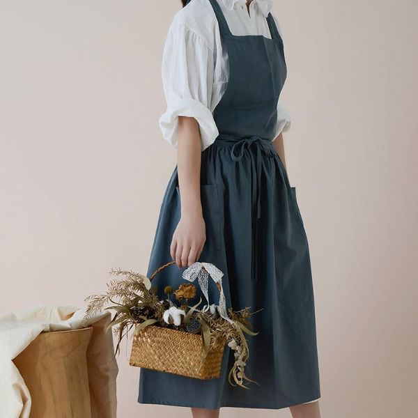 

aprons women cotton linen cross back apron japanese housework baking wrap florist dress kitchen cooking