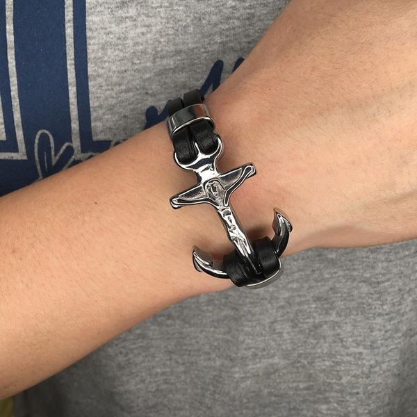 

charm bracelets retro creative men's black double leather bracelet stainless steel magnetic buckle fashion simple 7-pw781, Golden;silver