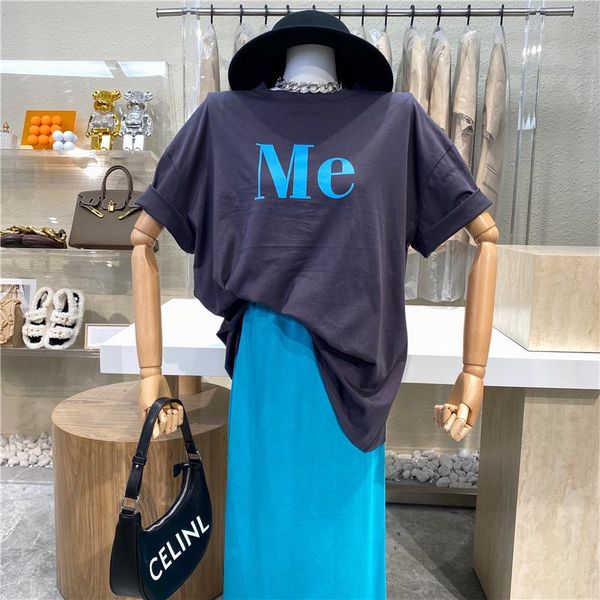 

women's t-shirt brand original design 2021 simple letter printing casual round collar short sleeve loose top, White
