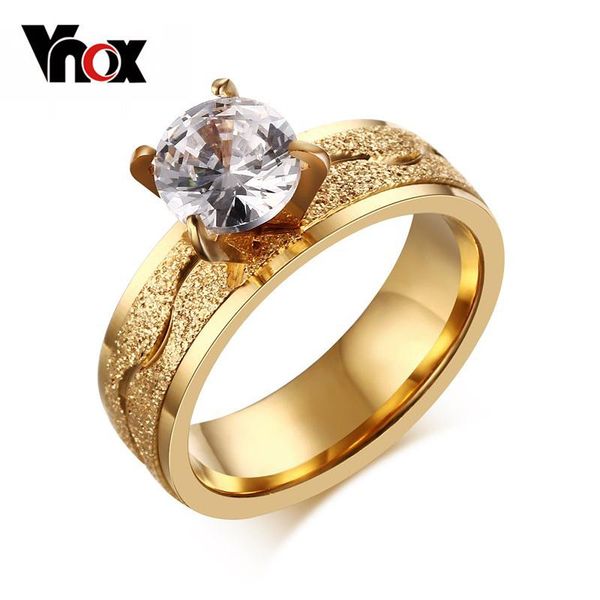 

wedding rings fashion engagement ring for women dull polish stainless steel prong setting female cubic zirconia jewelry, Slivery;golden