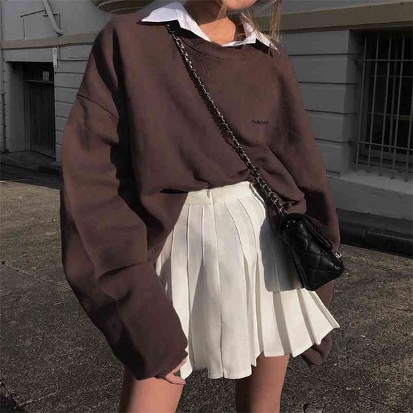 

letter embroidery oversized brown y2k sweatshirt women winter clothing trend harajuku long sleeve pullovers outfit 210510, Black