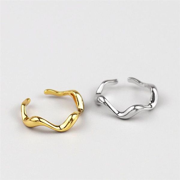 

cluster rings sole memory simple wavy cute curve 925 sterling silver female resizable opening sri613, Golden;silver