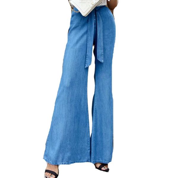 

women's pants & capris fashion women elastic waist bow knot designed loose pattern flare casual boot cut cotton blue fs0623, Black;white