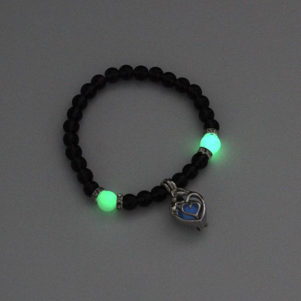 

luminous heart shape charm bracelet glowing in the dark natural stone animal fashion bangle crystal bead chain for women jewelry bracelets, Golden;silver