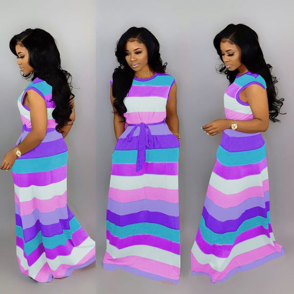 

dresses m6186 women's lovely loose casual rainbow stripe dress, Black;gray