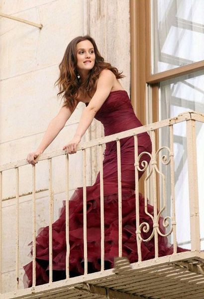 

backless evening dress pleats design burgundy tulle mermaid prom gown for formal occasions custom made, Black;red
