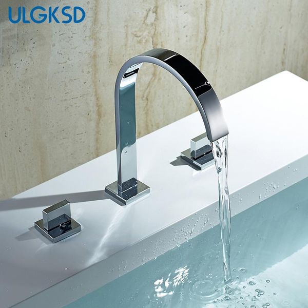 

bathroom sink faucets ulgksd basin brass polished chrome deck mounted dual handle and cold water mixer tap 3 hole para