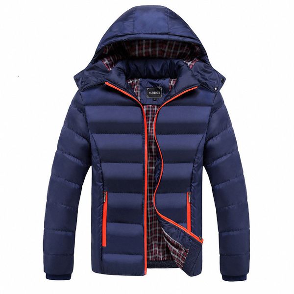 

Winter men Fashion basic jackets mens coat warm windproof down hooded Casual clothing cotton jacket, Black