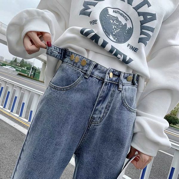 

jeans breeze trousers adjustable waist from vintage streetwear leg wide women's pants spring fashion total length demin, Blue