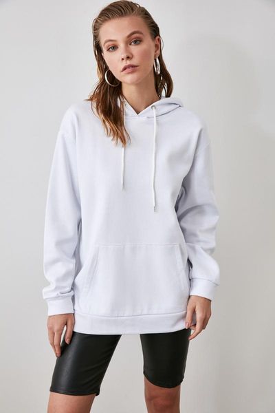 

women's hoodies & sweatshirts trendyol kangaroo pocket hooded boyfriend knitted sweatshirt twoaw20sw0525, Black