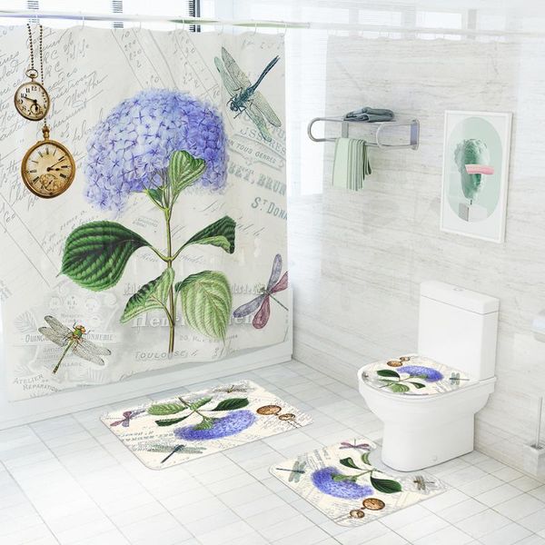 

shower curtains polyester curtain bathroom non-slip bath mat flannel absorbent door carpet soft floor toilet lid doormat set