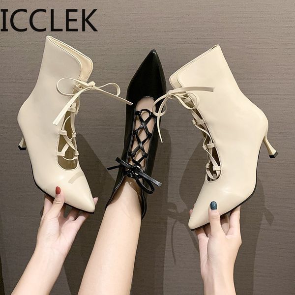 

fashion womens ankle boots high heels lady platform pumps lace up shoes female 210428, Black