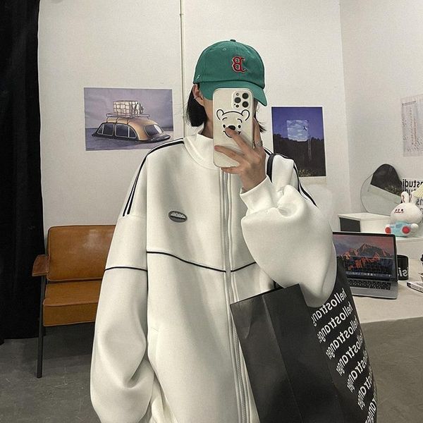 

women's jackets vintage women spring-autumn streetwear stand collar zipper cardigan female loose retro print stitching baseball uniform, Black;brown