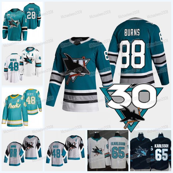 

brent burns san jose sharks 2021-22 reverse retro jersey timo meier erik karlsson tomas hertl logan couture andrew cogliano jeffrey viel jac, Black;red