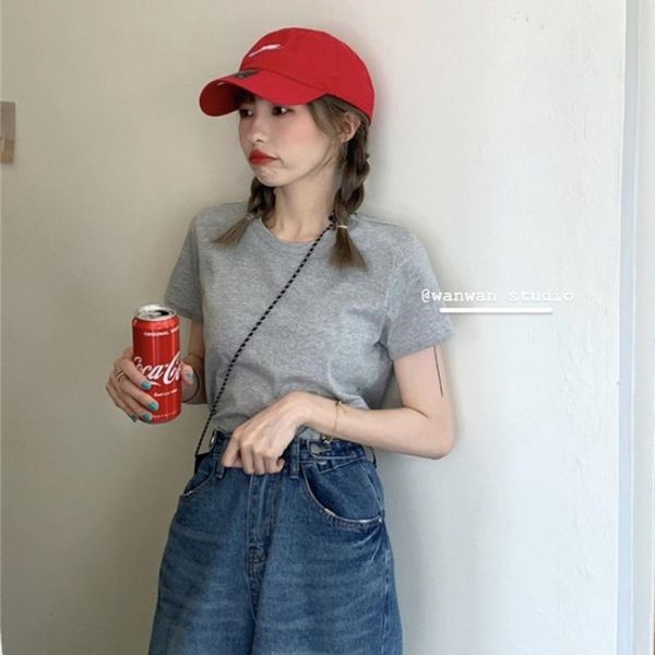 

casual cotton basic t-shirt women loose short sleeve knitted tee shirts female solid tees ladies summer harajuku 2021 women's, White