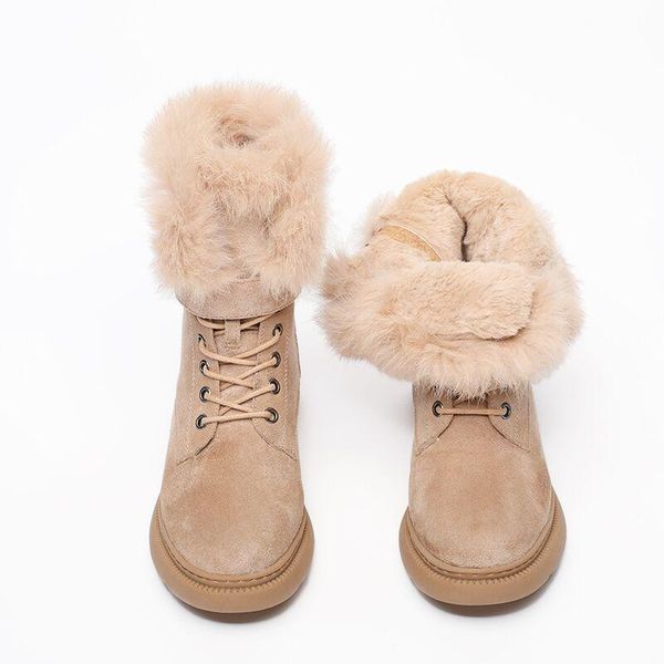 

boots warm shoes women platform 2021 winter fashion snow angora lady ankle footware plush female botas mujer fur, Black