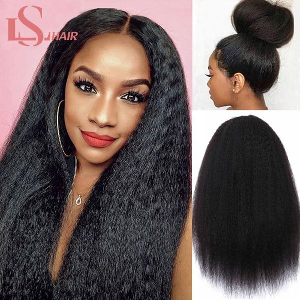 

kinky straight wig 4x4 closure pre plucked remy 13x4 lace front human wigs yaki for black women, Black;brown