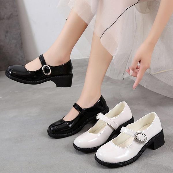 

dress shoes block heels for women pumps thick heeled mary jane sandals ladies shallow mouth all-match 2021 round toe chunky soles retr, Black