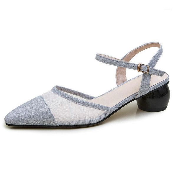 

sandals bling mesh summer shoes woman poined toe ladies strange med heels female wedding party large size 34-431, Black