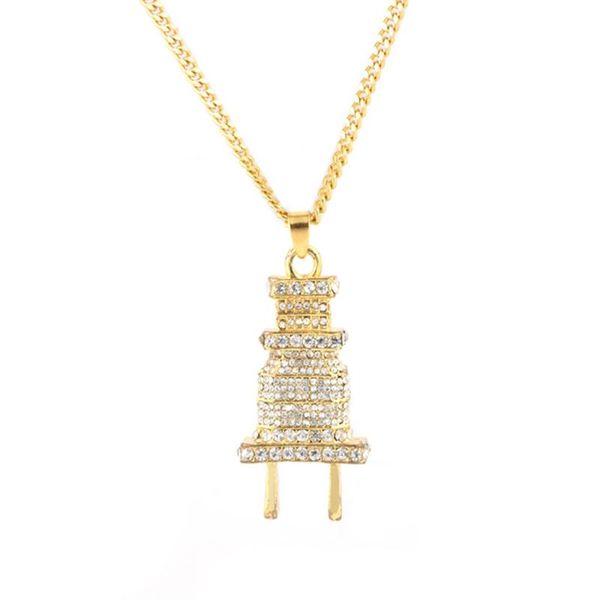 

pendant necklaces shellhard plug shape necklace men women hip hop charm chain collares crystal jewelry, Silver