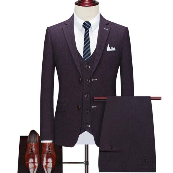 

men's suits & blazers (blazer+pants+vest) boutique men 3 pieces slim fit business groom solid color tuxedos for formal wedding suit 3xl, White;black