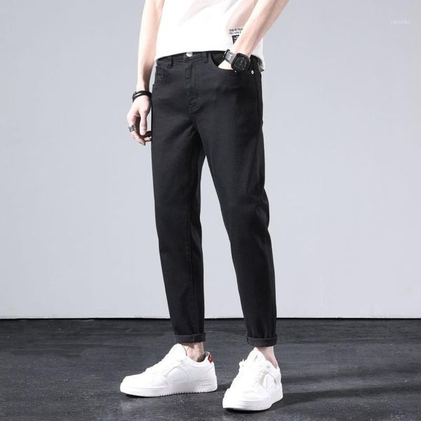 

men's pants m2.jck tall casual jeans summer thin korean slim fit stretch leg 120, Black