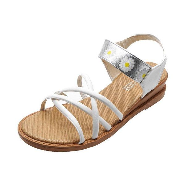 

fashion summer women's sandals vamp daisy applique decoration sweet and versatile cross small fresh, Black