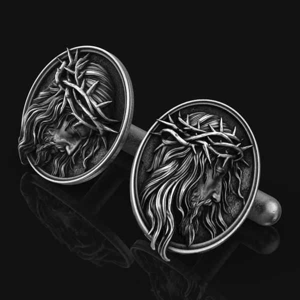 

christian jesus round cuff links men's religious cufflinks fashion jewelry baptism gifts for father groomsman boyfriend husband birthda, Silver